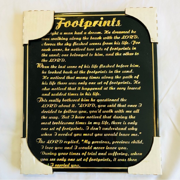 Inspirational Footprints Poem Black and Gold Metal Framed Wall Plaque. 12” x 10” - Picture 1 of 4